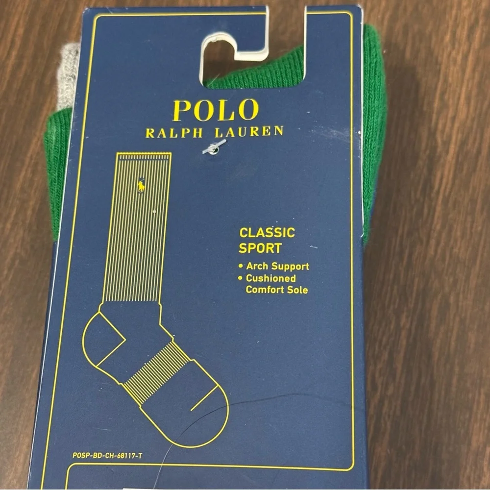 Polo Ralph Lauren 3 Pairs‎ Classic Sport Socks Green Blue Gray Shoe Size 12-17